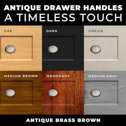 10 pcs Antique Brass Brown Oval Ceramic Cabinet Knobs for Cabinets, Drawers, Dressers, Closets, Vanities - color: Antique Brass-Brown, size: Oval Knobs