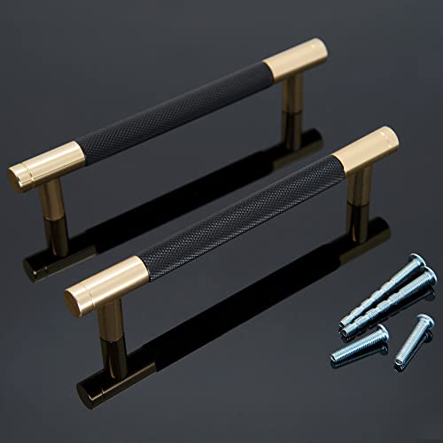 6" Length Knurled Cabinet Pulls 25 Pack - 5" Hole to Hole, Black & Gold - color: Black, size: 128mm | 5 inch C/C