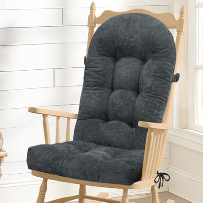 Rocking Chair Cushion - Chenille Fabric, High-Density Sponge, Durable Comfort Non-Slip Bottom Tufted Seat Pads with Ties, Chenille︱Dark Grey, 44x19x4 inch - color: Dark Grey