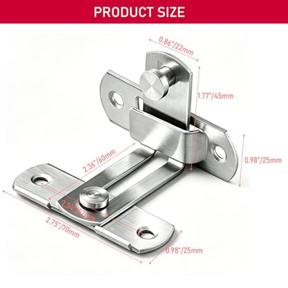 2 Set 4" 90 Degree Gate Latches | Stainless Steel Safety Door Lock for Barn Door, Silver - size: 90 Degree Silver - 4"