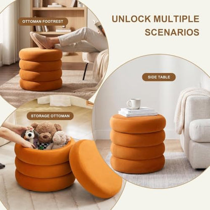 Compact Round Ottoman, Orange - color: Orange