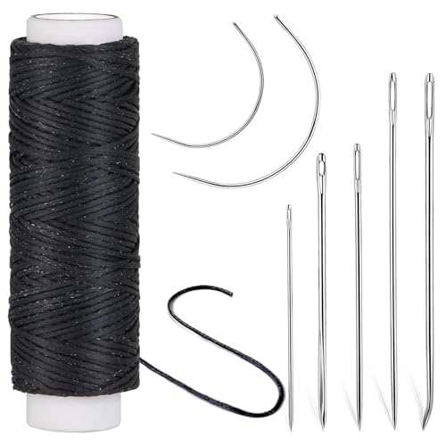 Ftyiwu Waxed Thread 32 Yards Upholstery Needle and Thread for Leather - color: Original Black, size: 32Yard
