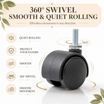 BBTO 8 Pcs 2 Inch M6 Swivel Stem Casters Wheels Replacement, M6 Threaded Stem Caster, Heavy Duty 360° Standing Desk Wheels, No Noise, Black Nylon, for Cart Furniture Table Cabinet Shelf - size: 2 Inch X M6 x 15 mm, style: Threaded, No Brake