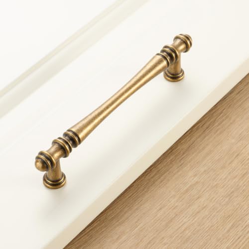 KOOFIZO 10 Pack 5 in Antique Brass Cabinet Pulls, Brass Drawer Handles P30 - color: Antique Brass, size: 5" CC - 10Pcs