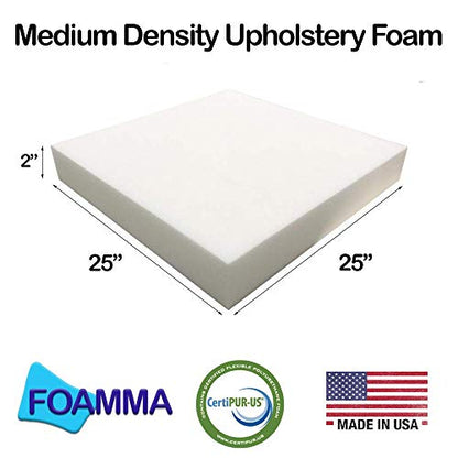 FOAMMA 2" x 25" x 25" Upholstery Foam Medium Density (Chair Cushion Square Foam for Dining Chairs, Wheelchair Seat Cushion Replacement) - color: Medium Density, size: 2" x 25" x 25"