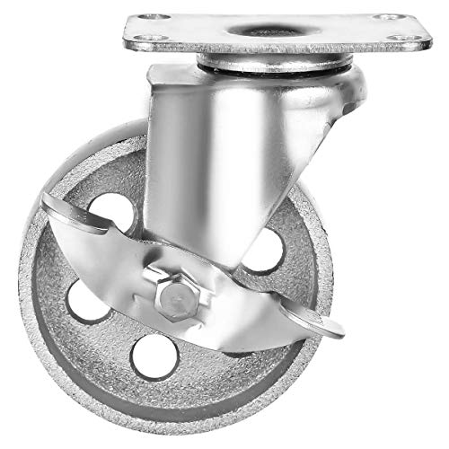 4" Steel Plate Caster Wheels, Set of 4, with Brake - size: 4" With Brake