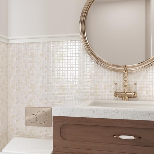 CRE8TIVE 4 Sheets Beige Peel and Stick Backsplash Small Square Mosaic Stick on Tiles for Kitchen Backsplash Tile Stickers 12"x12" Adhesive 3D Marble Wall Tiles for Bathroom Shower Tile Waterproof - size: 12"x12" (4-Sheets)