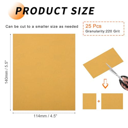 25 Pcs 220 Grit Sandpaper 4.5 x 5.5 Inch Sand Paper Alumina Gold - size: 4.5 x 5.5 Inch(220 Grit)