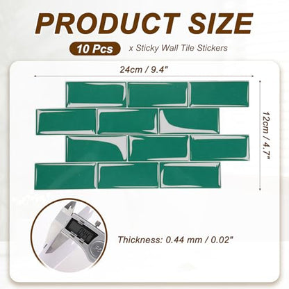 HARFINGTON Peel and Stick Backsplash Tiles 9.4"x4.7" Dark Green, 10Pcs - color: Dark Green