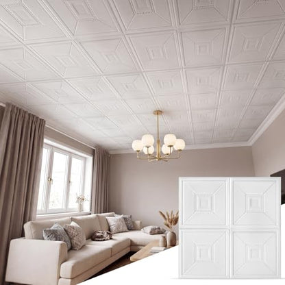 Nuanchu 16 Pcs Foam Ceiling Tile Self-Adhesive, 27.5x27.5in, Greek Key - color: Greek Key