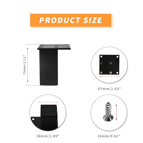 Saim Metal Furniture Legs, Square Metal Cabinet Support Foot for Sofa, Cabinet, Bookshelf, Bed and Table - 4Pcs 3inch Black - size: 3 Inch