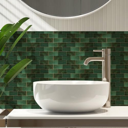 10-Pack Peel and Stick Backsplash Tiles, 7.87"x7.87" Self-Adhesive Wall Tiles, Green Marble Vinyl Waterproof Wall Covering, Kitchen Backsplash Sticker for Renters, Apartment, Hotel, Bathroom, RV - color: Dark Green