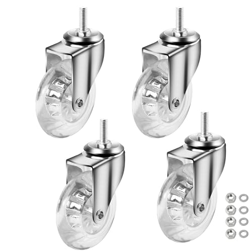 3" Stem Caster Wheels, M8×25mm, 360° Swivel, Clear - color: Clear NO Brake, size: 3",M8x25