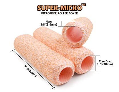ROLLINGDOG 9 Inch Paint Roller Covers Microfiber Roller Sleeve - color: Orange Microfiber 3/8" Nap