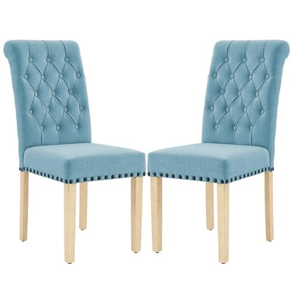 LOULENS Fabric Dining Chairs Set of 2, Upholstered Kitchen Chairs, Blue - color: Light Blue, size: Set of 2