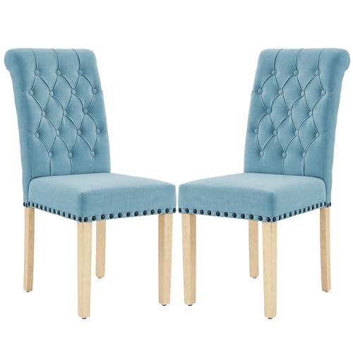 LOULENS Fabric Dining Chairs Set of 2, Upholstered Kitchen Chairs, Blue - color: Light Blue, size: Set of 2