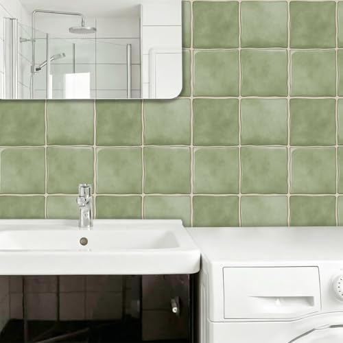 10pcs Peel and Stick Light Green Backsplash Tiles – 7.87in x 7.87in Self-Adhesive Kitchen Wall Tiles, Bathroom Wall Panels, Modern DIY Stick On Tiles, Home Decor - color: Muted green