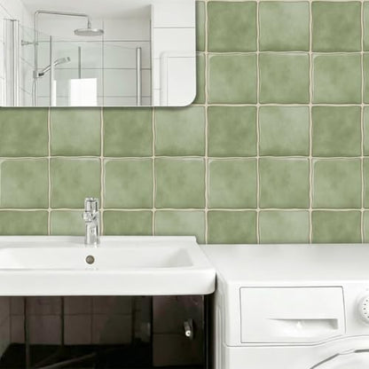 10pcs Peel and Stick Light Green Backsplash Tiles – 7.87in x 7.87in Self-Adhesive Kitchen Wall Tiles, Bathroom Wall Panels, Modern DIY Stick On Tiles, Home Decor - color: Muted green
