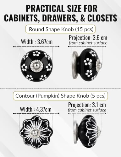 Cabinet Knobs Black 20 Pack - Antique Ceramic Drawer Pulls for Dressers - color: Black, size: 20 Pieces