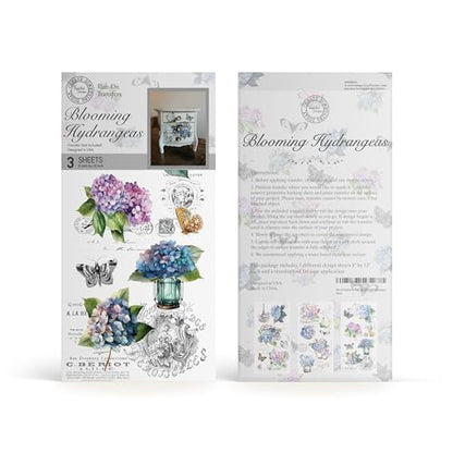 Rub on Transfers for Crafts and Furniture | 3 Design Sheets 6”x 12” | Home Decor Transfers | Furniture and Craft Decals | by Thymeless Designs (Blooming Hydrangeas) - style: Blooming Hydrangeas