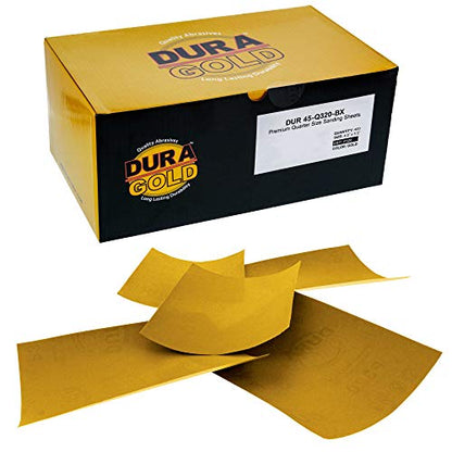 Dura-Gold Premium 1/4 Sheet Gold Sandpaper Sheets, 320 Grit (Box of 400) - size: 320-Grit