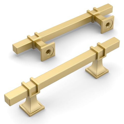 Amerdeco 10 Pack Brushed Gold Cabinet Pulls 3.75 Inch(96mm) Hole Center Drawer Pulls Cabinet Hardware Kitchen Cabinet Handles for Bathroom Dresser Pulls ZH0067 - color: Brushed Gold, size: 3.75"/96MM