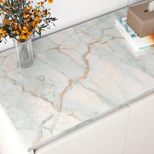 Modern Glossy Cyan Marble Contact Paper for Countertops 15.8''x236'' - size: 15.8" x 236"