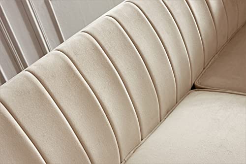 Container Furniture Modern Luxury Velvet Couch for Living Room with High Density Foam, Soft Fabric Upholstery, Removable Cushions and Solid Wood Legs, 83'' Wide 3 Seater Sofa, Beige - color: Khaki, size: Sofa