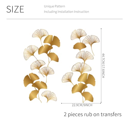 Gold Foil Rub on Transfer for Furniture DTF Transfers for Wood Drawer Decor, Ginkgo with Branch - style: Ginkgo with Branch