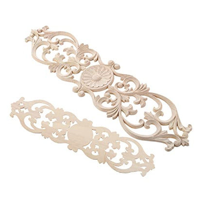 2Pcs Wood Onlays Appliques, Long Wooden Carved Center Carvings Decals - color: 2-Pack, size: 15.8" x 3.6"