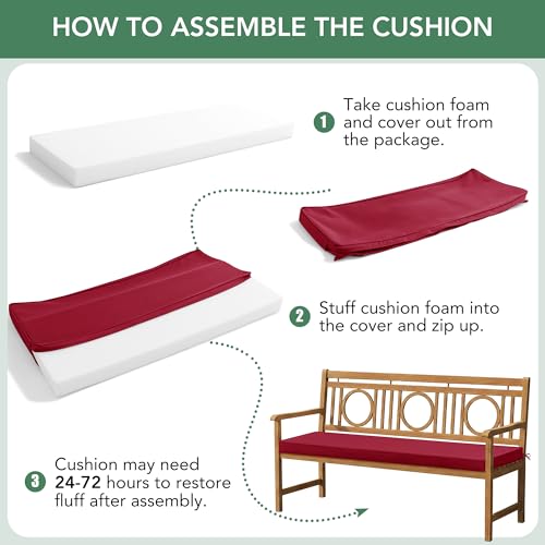 Summsun Outdoor Bench Cushion Pad, 42 x 18 x 3 Inch, Burgundy - color: Red, size: 42x18x3 Inch