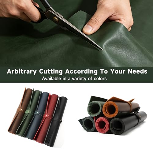 12''X24'' Genuine Leather Sheets - Tooling Leather Fabric Pieces for Crafts, Full Grain Leather Hide Material(Green, 2mm Thick) (Green, 12"X24") - color: Green