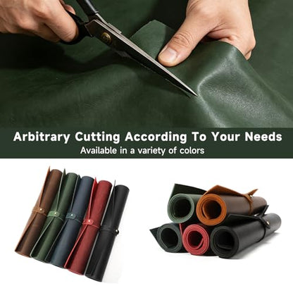 12''X24'' Genuine Leather Sheets - Tooling Leather Fabric Pieces for Crafts, Full Grain Leather Hide Material(Green, 2mm Thick) (Green, 12"X24") - color: Green