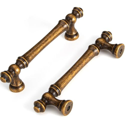 Liron Hardware 10 Pack Antique Brass 96mm Vintage Kitchen Cabinet Handles - size: 3.78 Inches (96mm) Hole Center