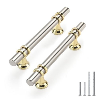 Rergy 10 Pack 3-3/4 Inch Hole Center Brushed Nickel and Gold Cabinet Pulls - color: Brushed Nickel&Gold, size: 3-3/4in Hole Center(96mm)