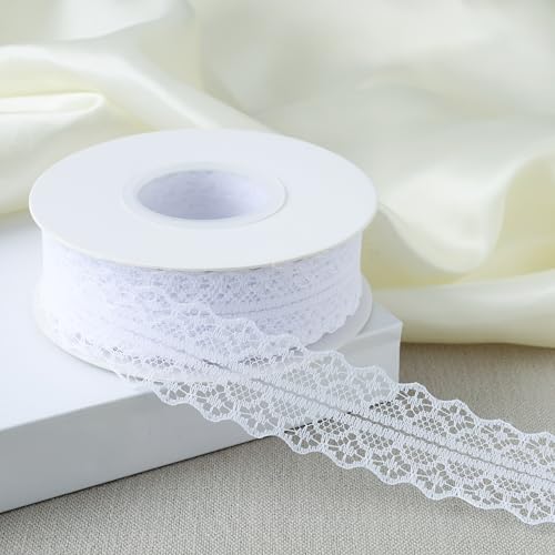25 Yards Lace Trim Ribbon, 1.2 Inch Wide Vintage Lace Ribbons - color: White