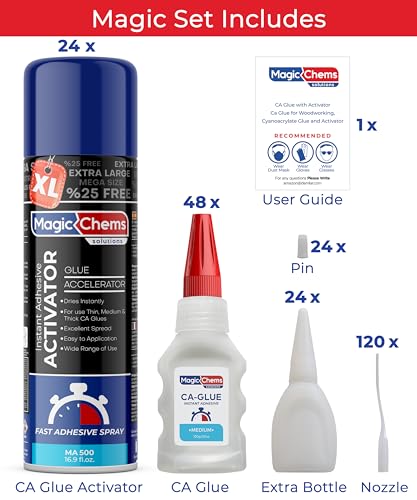 Magic Chems CA Glue with Activator, Instant Cyanoacrylate Adhesive, 24 Pack - size: 24 Pack