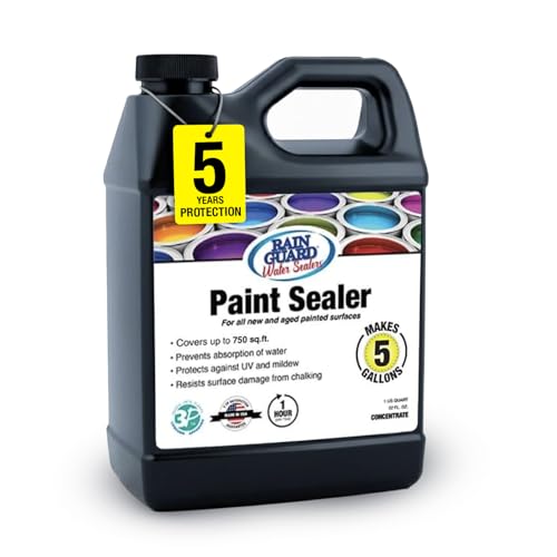 RainGuardPro Acrylic Paint Sealer 5 Gallons | Indoor Outdoor Protection | Water-Based, VOC-Free | Shields Surfaces from Water, UV, Weather | Easy Application | Semi-Satin Finish - size: 32 fl oz (makes 5 Gallons)
