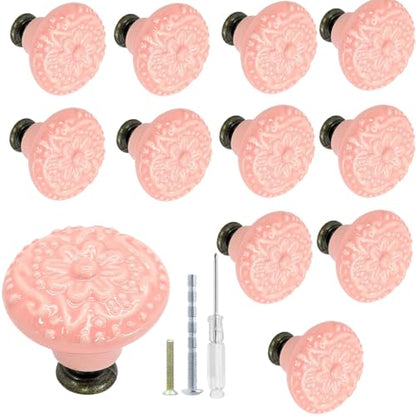 Biaungdo 12 Pcs Pink Ceramic Kitchen Cabinet Knobs - color: Pink
