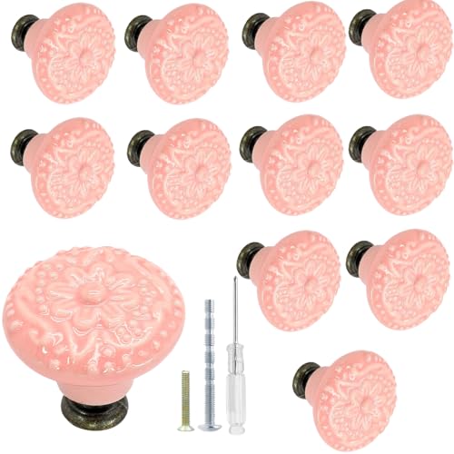Biaungdo 12 Pcs Pink Ceramic Kitchen Cabinet Knobs - color: Pink