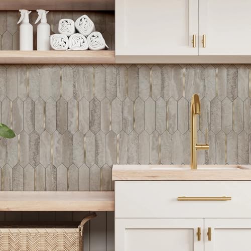 KASARO Peel and Stick Backsplash Long Hexagon Wall Tile, 10-Pieces, Beige - color: Beige
