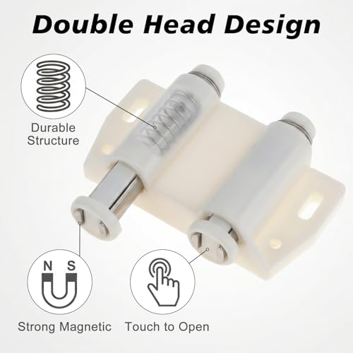 Magnetic Push Latch,Double Push to Open Cabinet Door Touch Latches,2 Pack - color: White