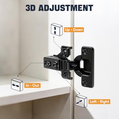 Mousike 2 Pack (1 Pair) Soft Close Cabinet Hinges, 1/2 Overlay Soft Close Hinges for Kitchen Cabinet, Stainless Steel, Built-in Damper, 100 Degree Opening Angle, 6 Way Adjustment - color: Black, size: 2 Pack