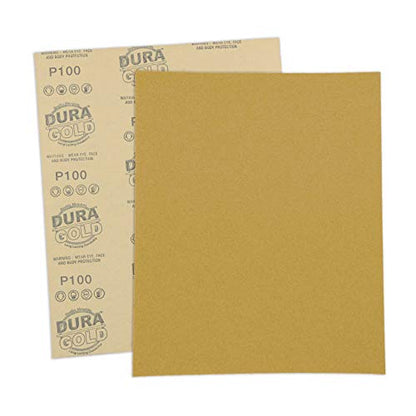 Dura-Gold Premium 9" x 11" Gold Sandpaper Sheets, 100 Grit (Box of 6) - size: 100-Grit
