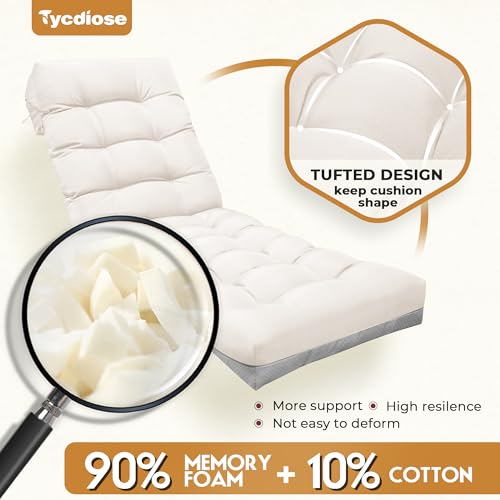 Outdoor Lounge Chair Cushion, Waterproof Replacement Chaise Lounge Cushions for Outdoor Furniture Thickened 71 x 22 x 4.7 Inches Non-Slip Patio Pool Lounge Chair Cushions with Ties (Cream) - color: Cream