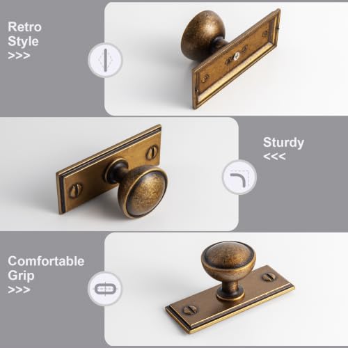 6Pack Antique Brass Cabinet Knob with Backplate Round Drawer Knob - color: Antique Brass, style: Plaquette