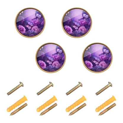 4 Pack Purple Butterfly Cabinet Knobs Round 1-1/4 Inch (32 mm) Dresser Drawer Pulls Kitchen Cabinet Hardware Handles Knobs for Dresser Kitchen Drawer - color: C195