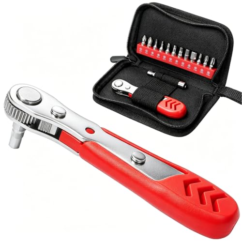 STREBITO Right Angle Screwdriver 14 Piece Mini Ratchet Set - color: 14 in 1 With Zipper Pouch