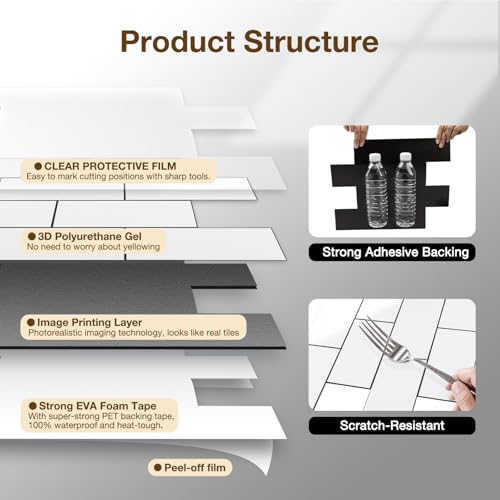 Havenly Peel and Stick Backsplash Tile for Kitchen & Bathroom Walls (White, 10 Tiles - 9.7 sq. ft. (0.9 m²)) - color: White