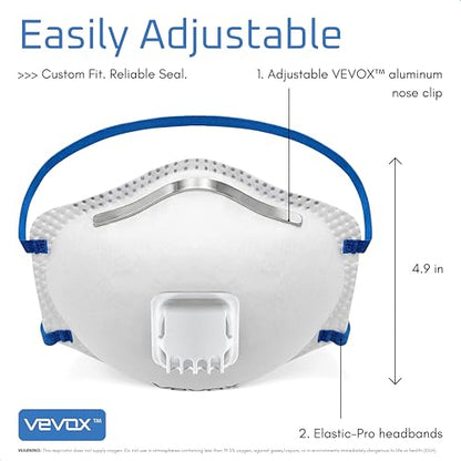 VEVOX™️ N95 Mask – NIOSH Approved – 10 or 20 Pack – Valved Particulate Respirator – Comfort-Plus Seal – Dust Mask for Adults - size: 20 Count (Pack of 1)